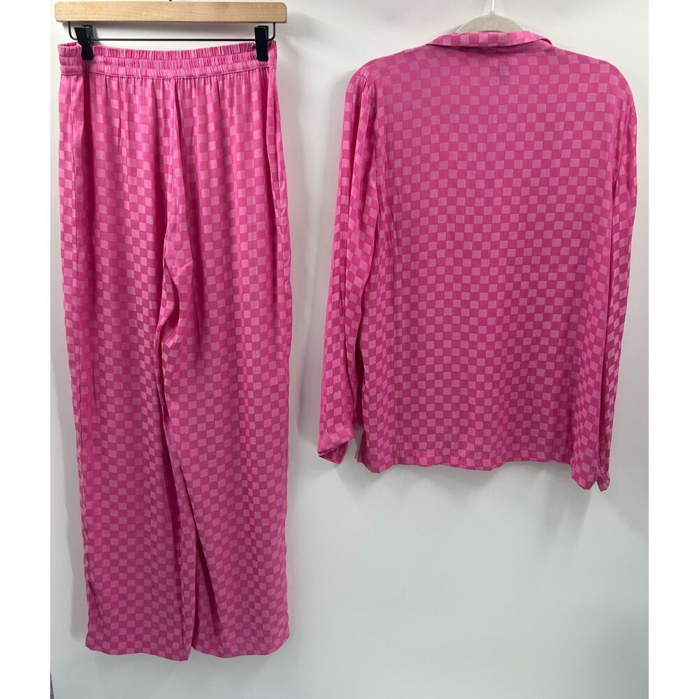 Gap Body Pink Checkered Satin Pajama Set Size Medium Small - Picture 2 of 3